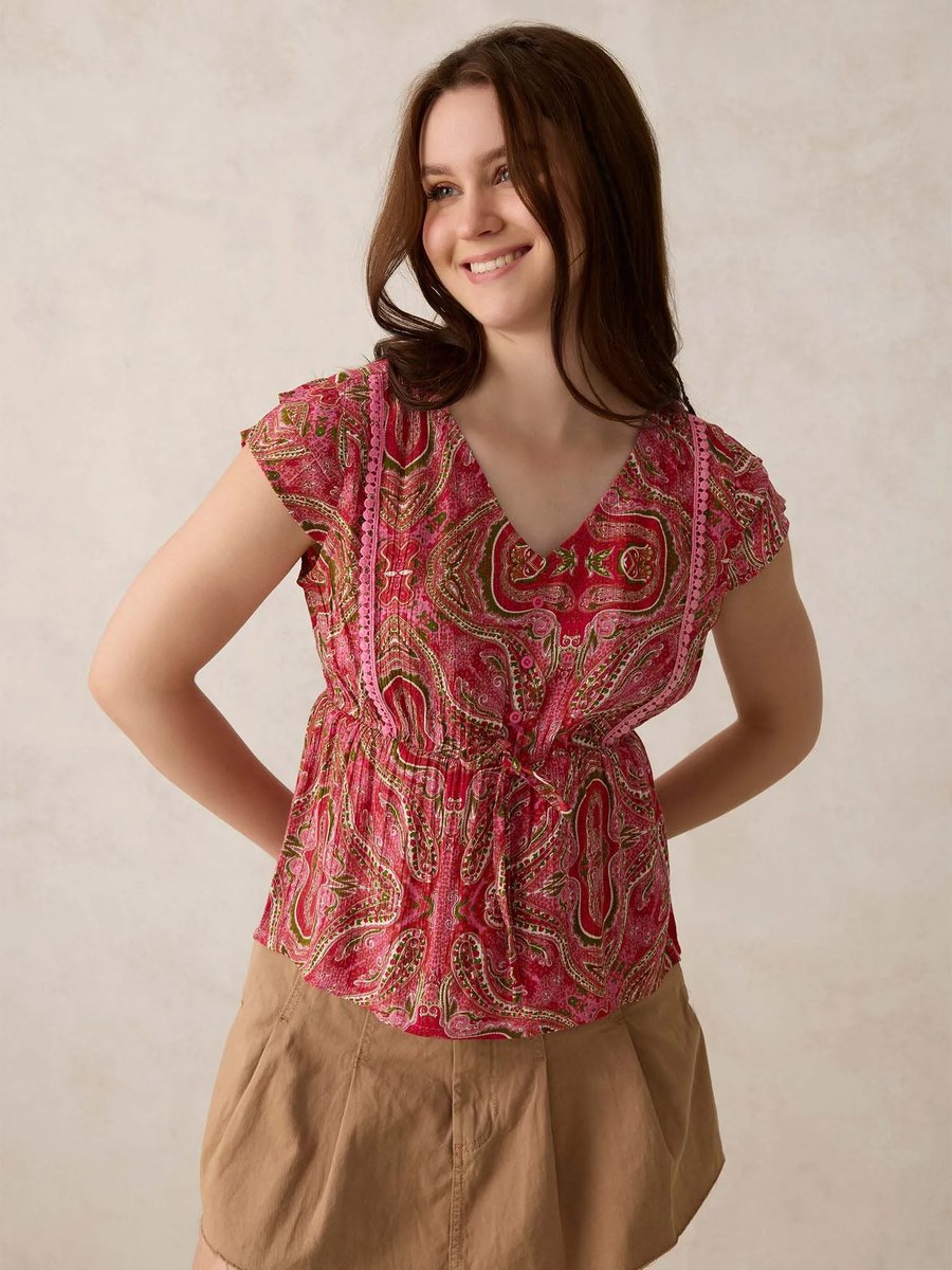 Pink Printed Crinkled Top