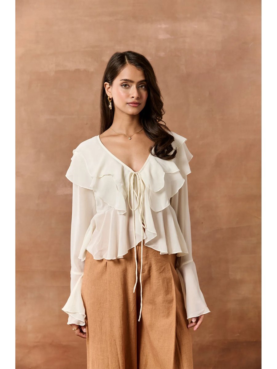 White Georgette Ruffled Boho Top