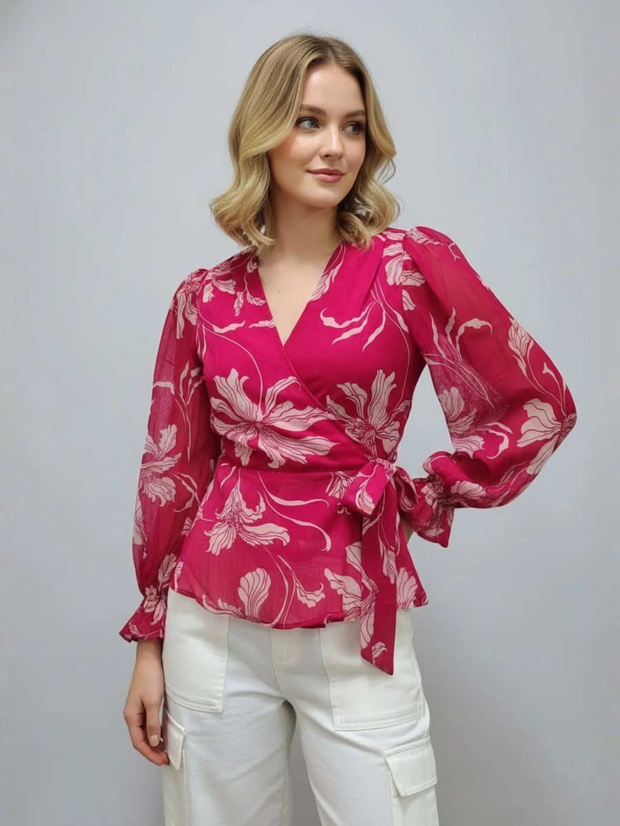 Neck Full Sleeve Waist Tie Ups Wrap Top