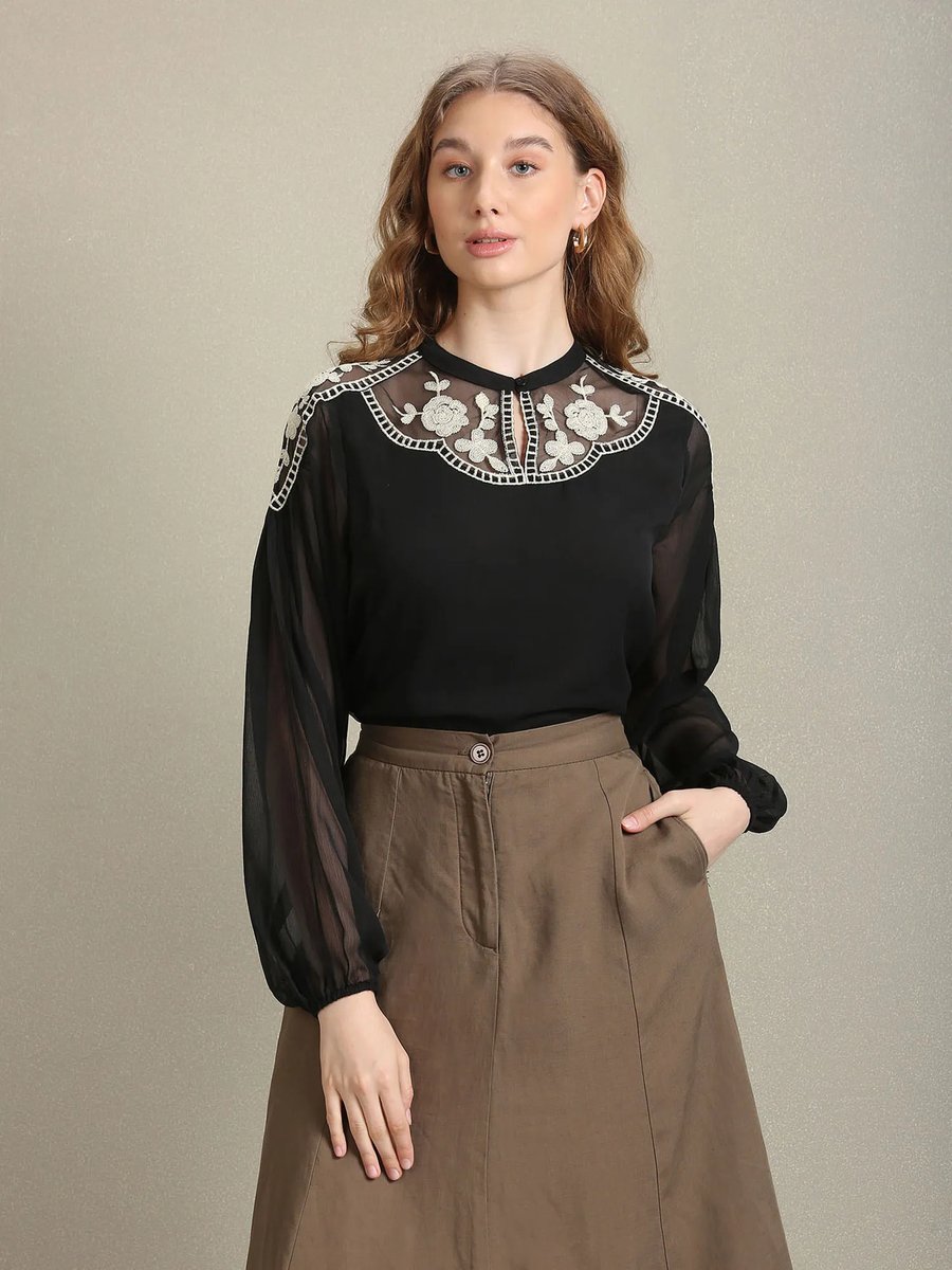 Lace Black Embroidered Top