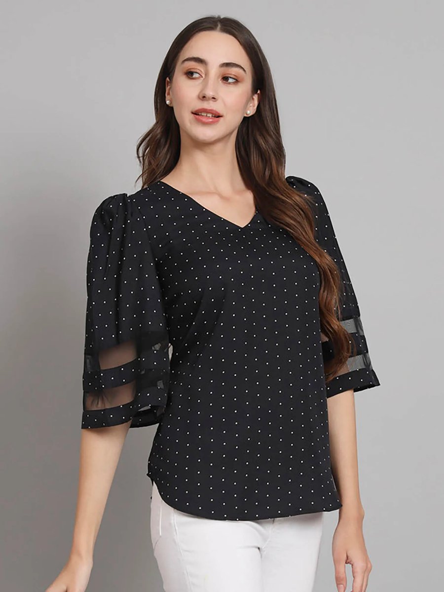 Casual Polka Print Women Black Top