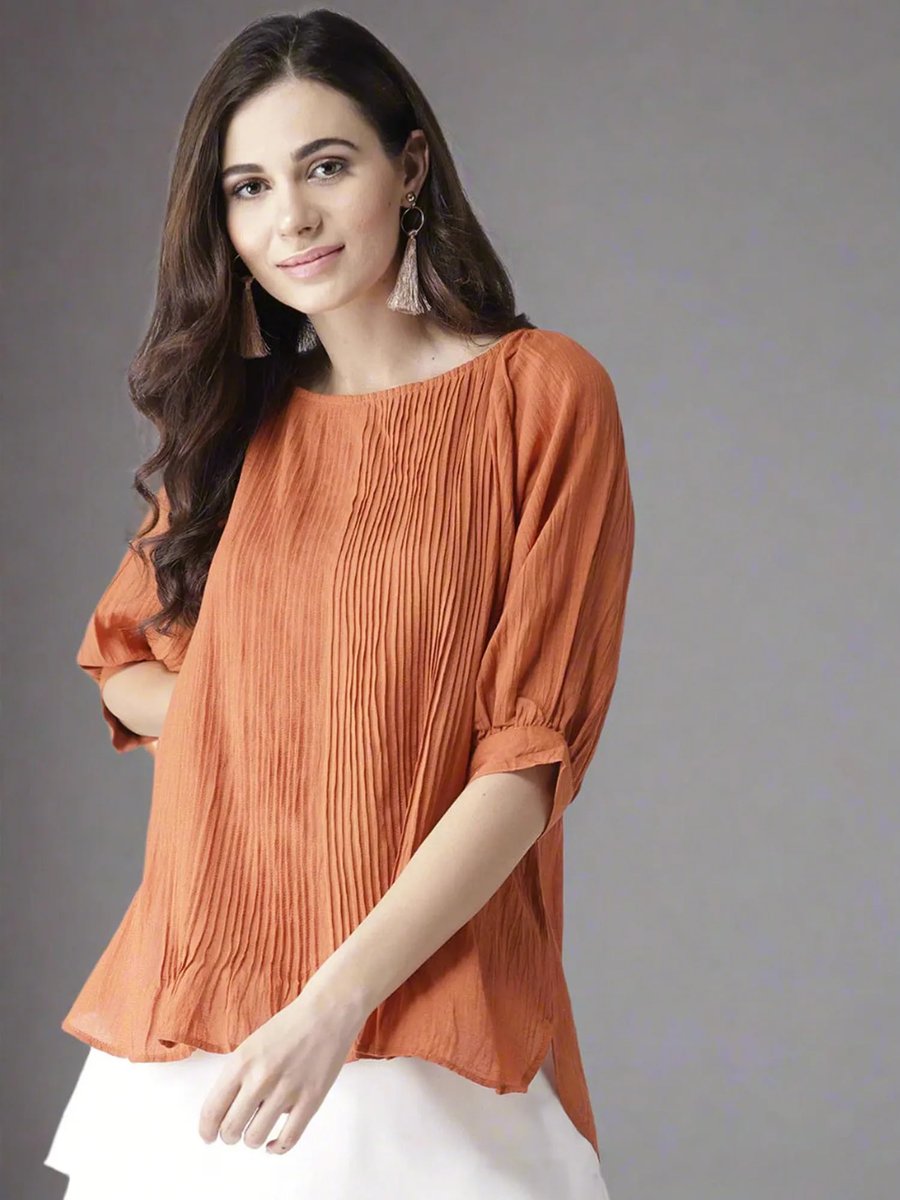Rust Pintuck Detail Top