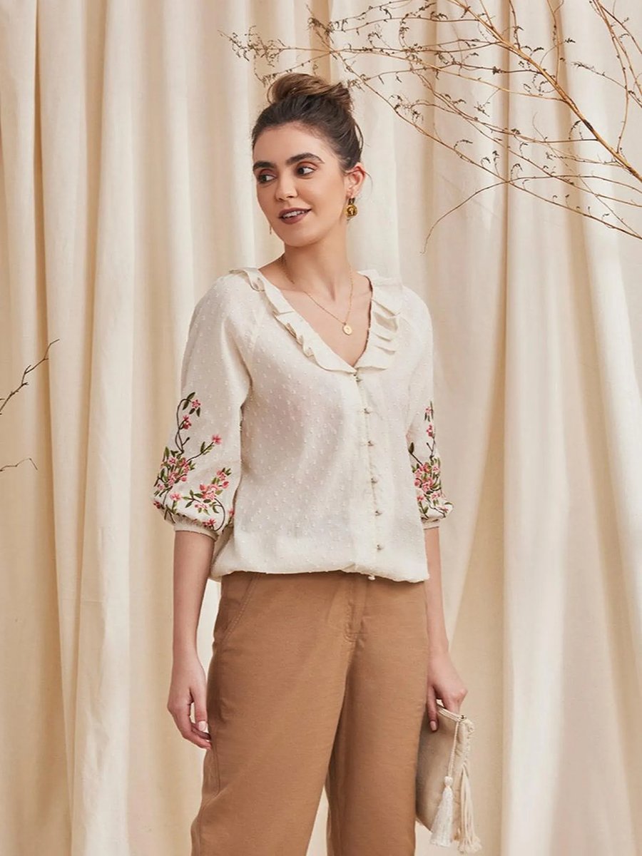 Organic Cotton Embroidered Top Off White