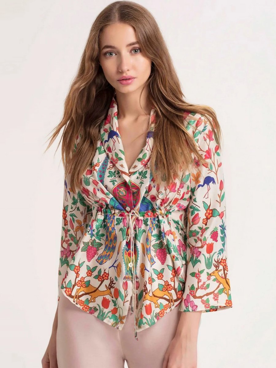 Peacock Cinched Shirt Jacket