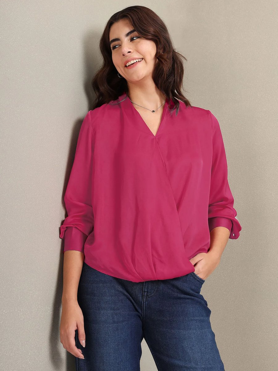 Neck Solid Top Pink