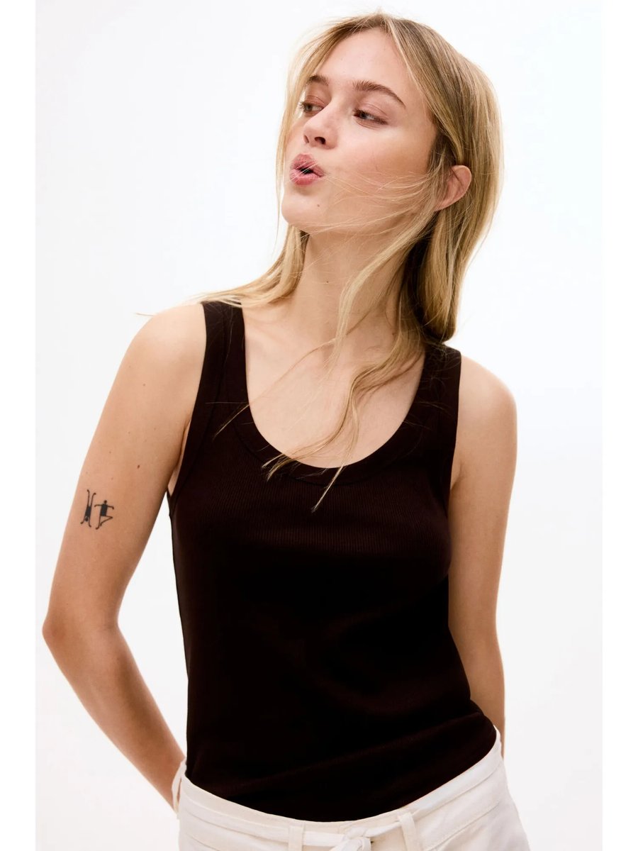 Women Brown Ribbed Vest Top
