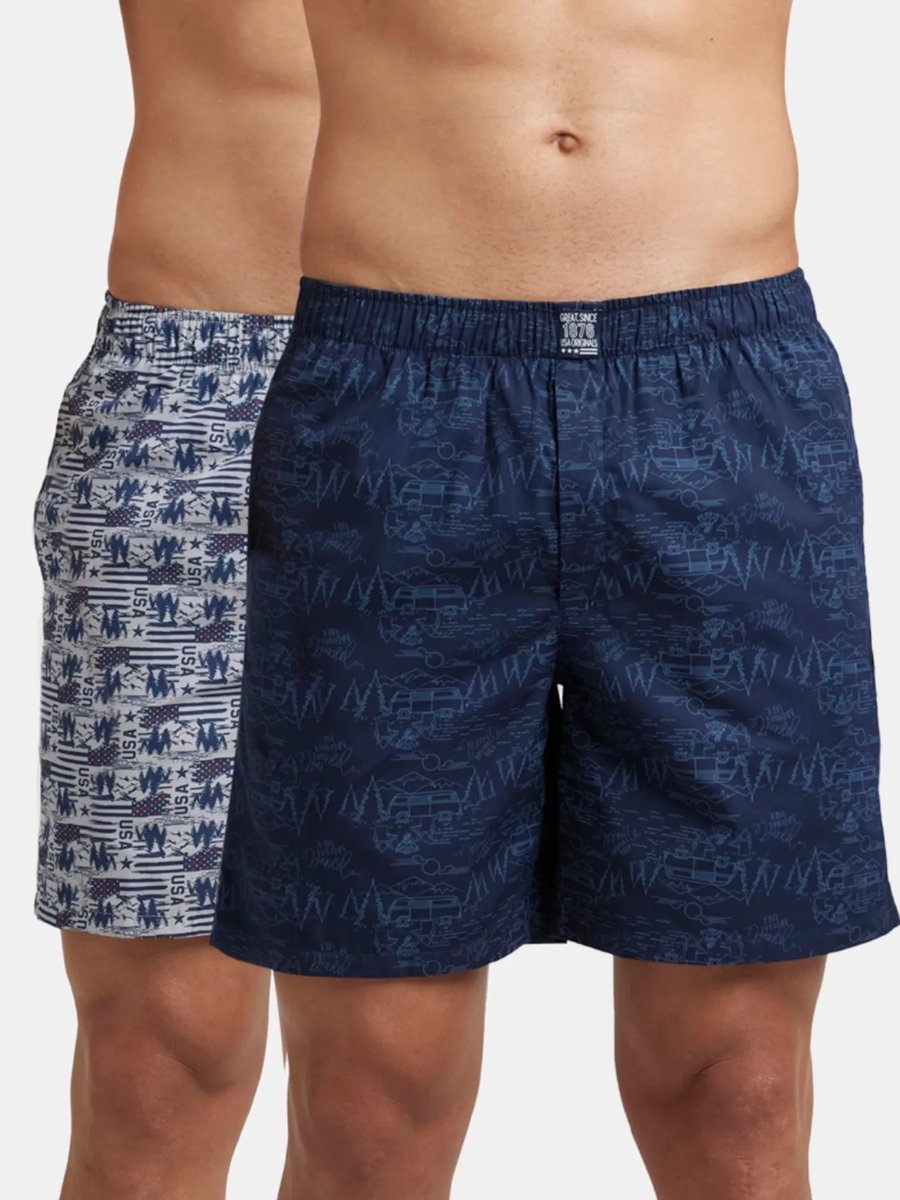 Mens Cotton Woven Boxer Shorts With Side Pocket Navy Nickle Pack Of 2